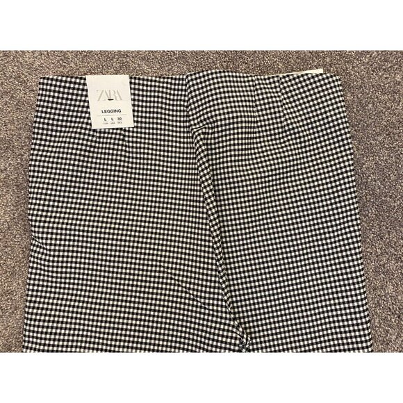 Zara Women's Hi Rise Pants Side Zip Black White Leggings Stretch Size L - NWT - Picture 5 of 12
